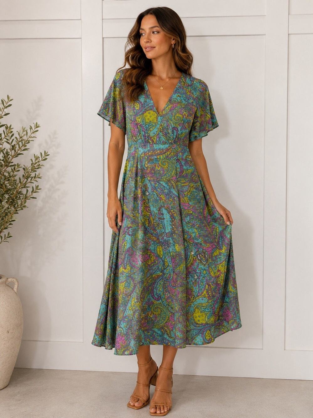 NWT $189 Le Gali Colorful Paisley Midi Dress Sz XS Resort Vacation Coastal